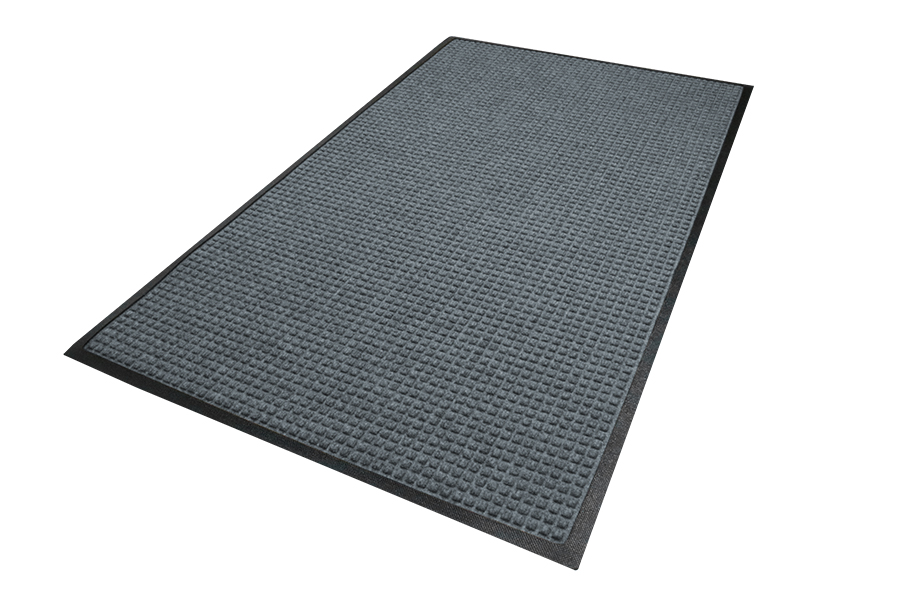WaterHog Squares Fashion Mat, Charcoal 3' x 10', 78-mil universal cleated SBR