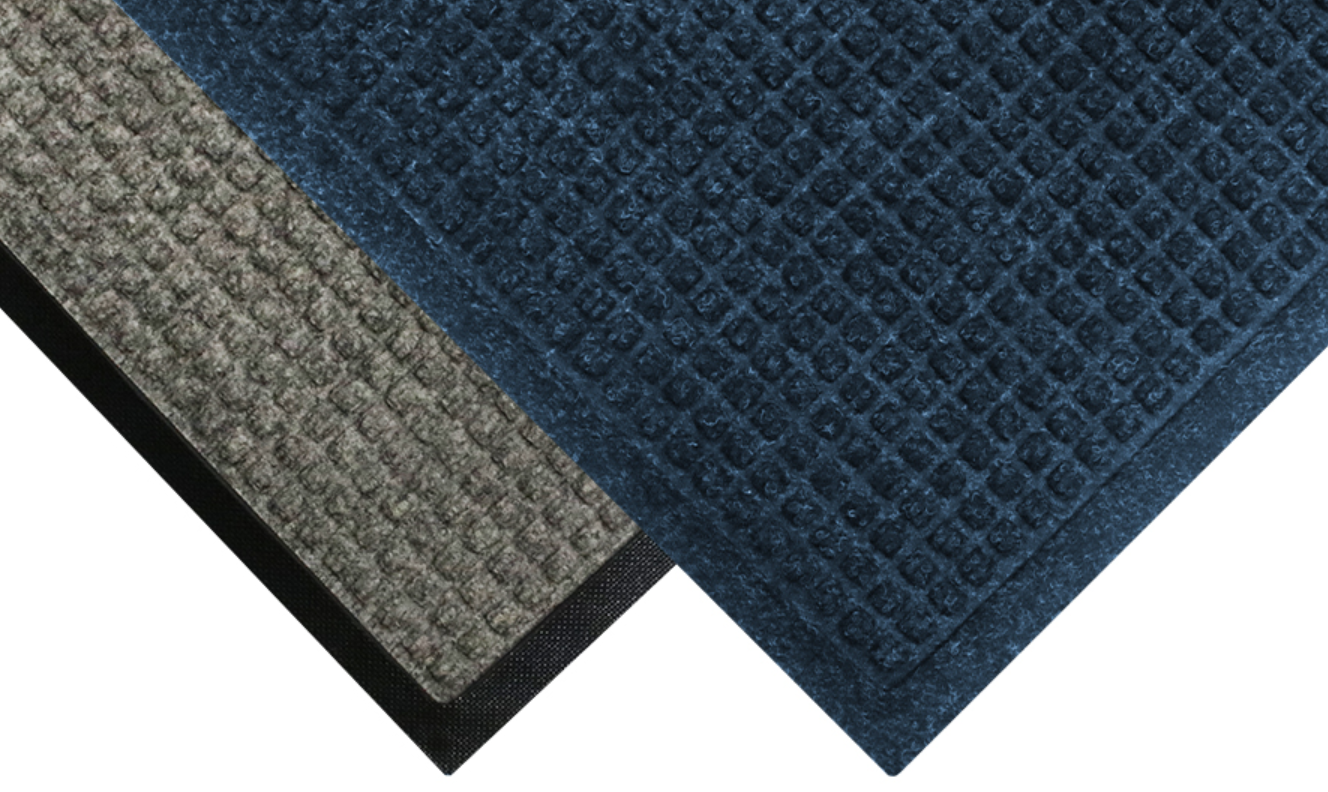WaterHog Squares Fashion Mat, Charcoal 3' x 8', 78-mil universal cleated SBR
