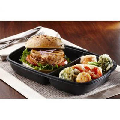 Black 2-Cmpt Medium 11" x 8" Rectangle Container