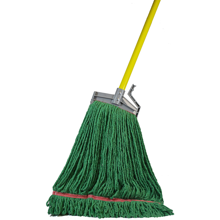 Golden Star Comet™ AST34GL Wet Mop Head, Large, Cotton/Polyester/Rayon, Green, 4 Ply, Tailband Connection