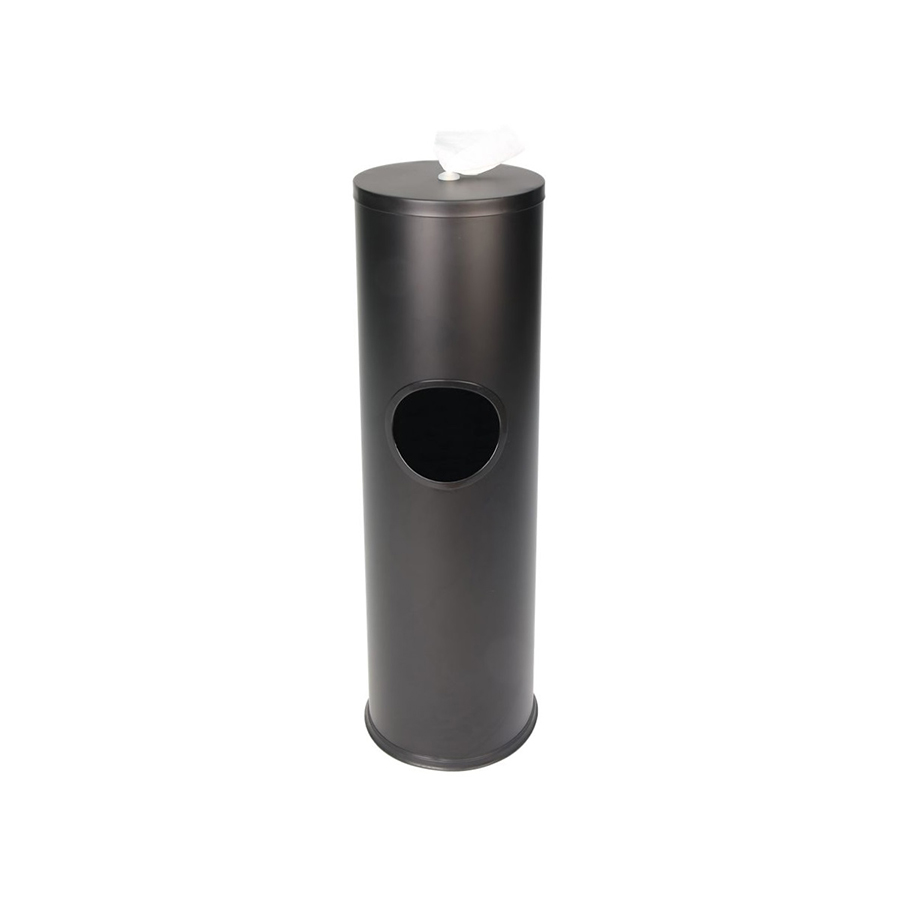 SANITIZING STAND W/TRASH CAN ROUND BLACK