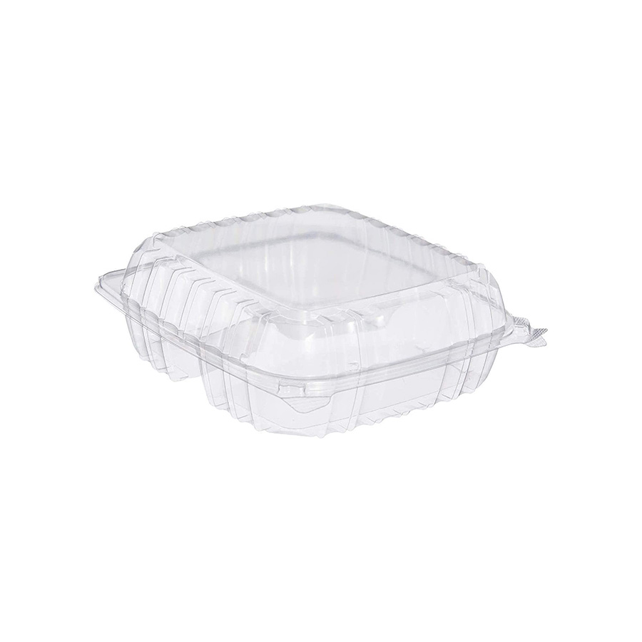 Dart®ClearSeal Hinged-Lid Plastic Containers, 3-Compartment, 9.4 x 8.9 x 3, Plastic | 100/Bag, 2 Bags/Case