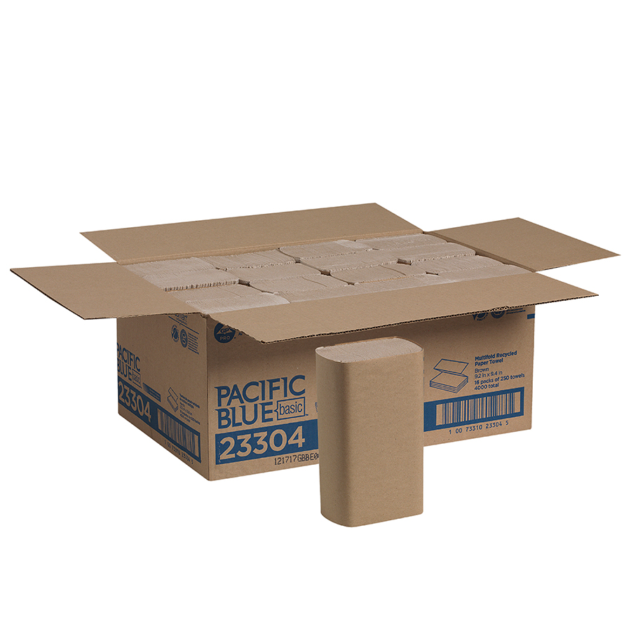 PACIFIC BLUE BASIC™ 1-PLY RECYCLED MULTIFOLD PAPER TOWEL (PREVIOUSLY ENVISION®) BY GP PRO (GEORGIA PACIFIC), BROWN, 4,000 TOWELS/CASE