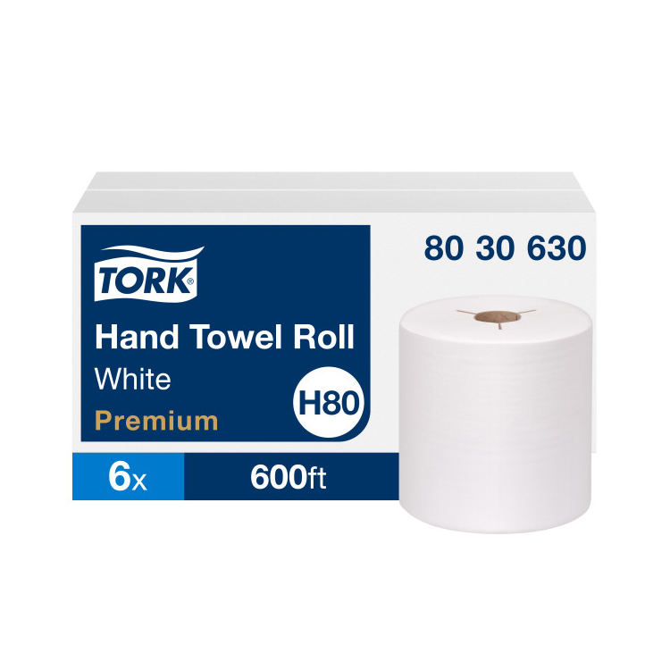 Tork Paper Hand Towel Roll White H80 Premium High Absorbency 6 rolls x 600 ft 8030630